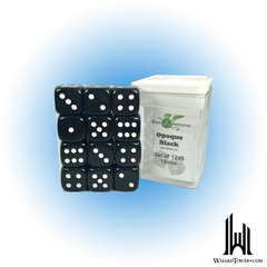 SET OF 12D6 DICE: OPAQUE BLACK/WHITE